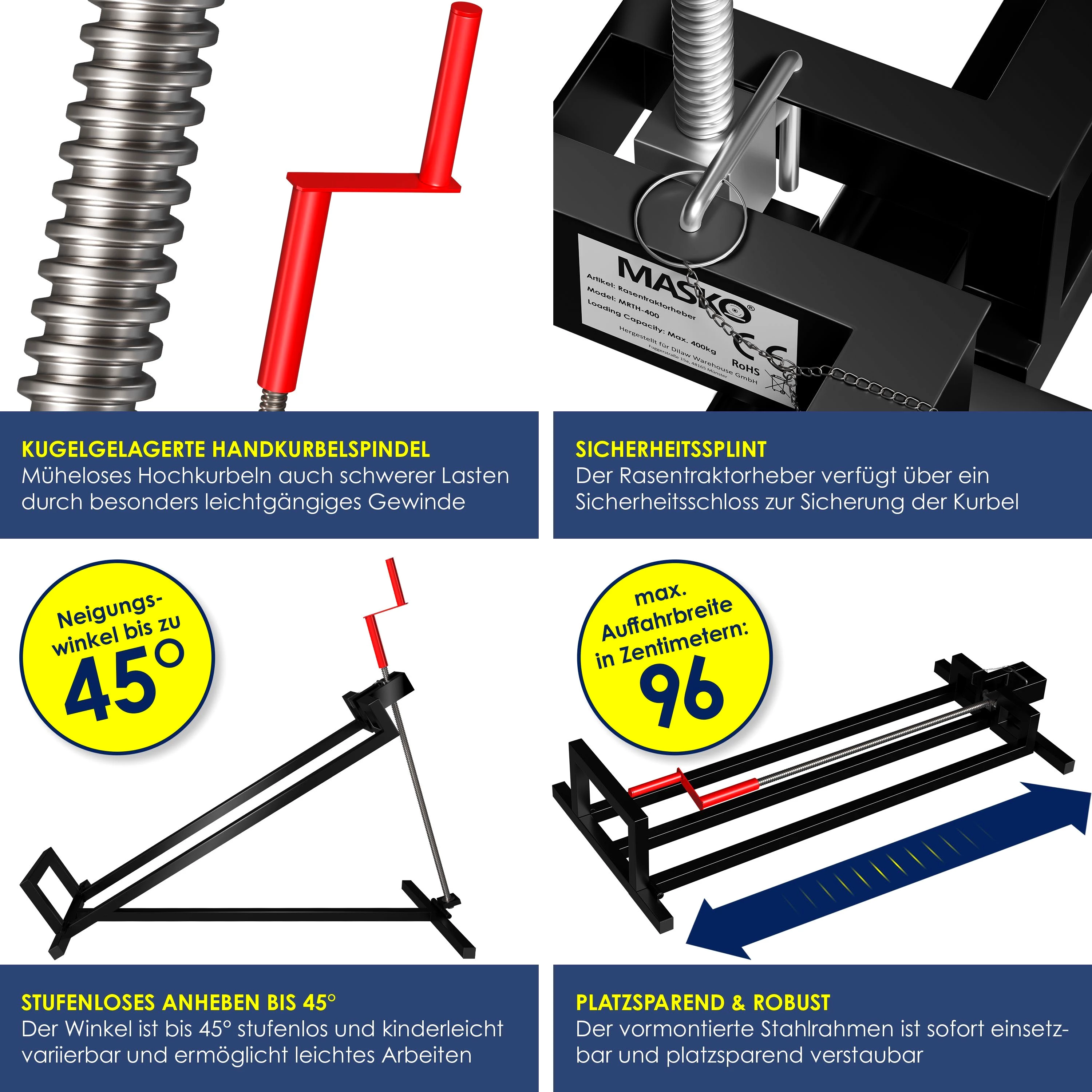 MASKO Rasentraktor, Rasentraktor Heber 400kg Aufsitzmäher Hebevorrichtung