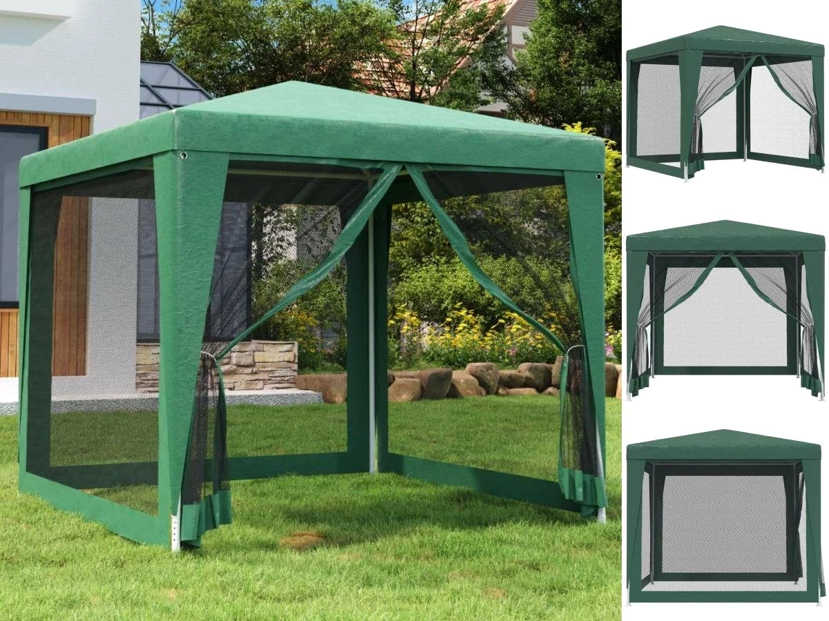 vidaXL Pavillon Partyzelt mit 4 Mesh-Seitenwänden Grün 2,5x2,5 m HDPE Gartenzelt Pavil