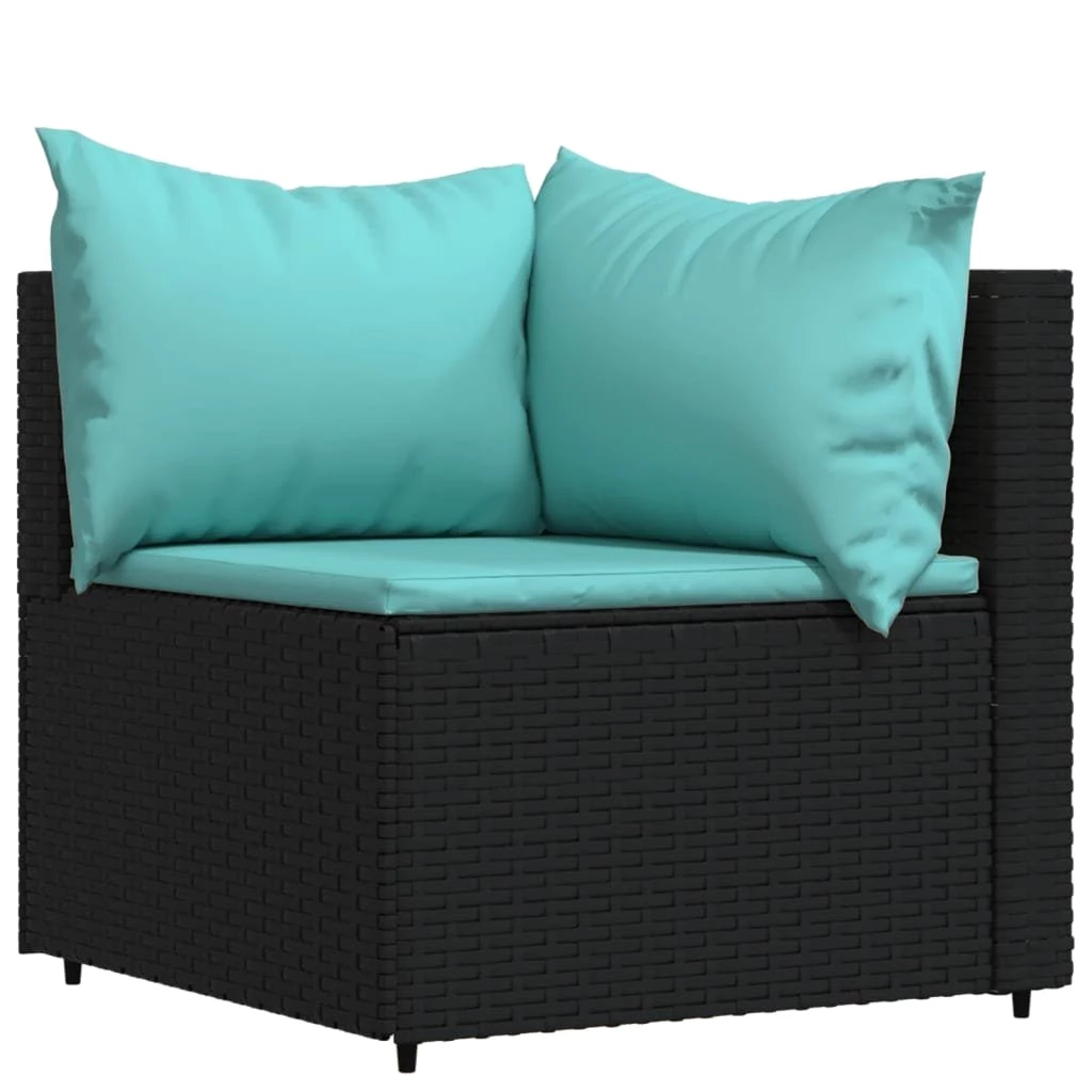 vidaXL Loungesofa 3-tlg. Garten-Lounge-Set mit Kissen Schwarz Poly Rattan, 1 Teile