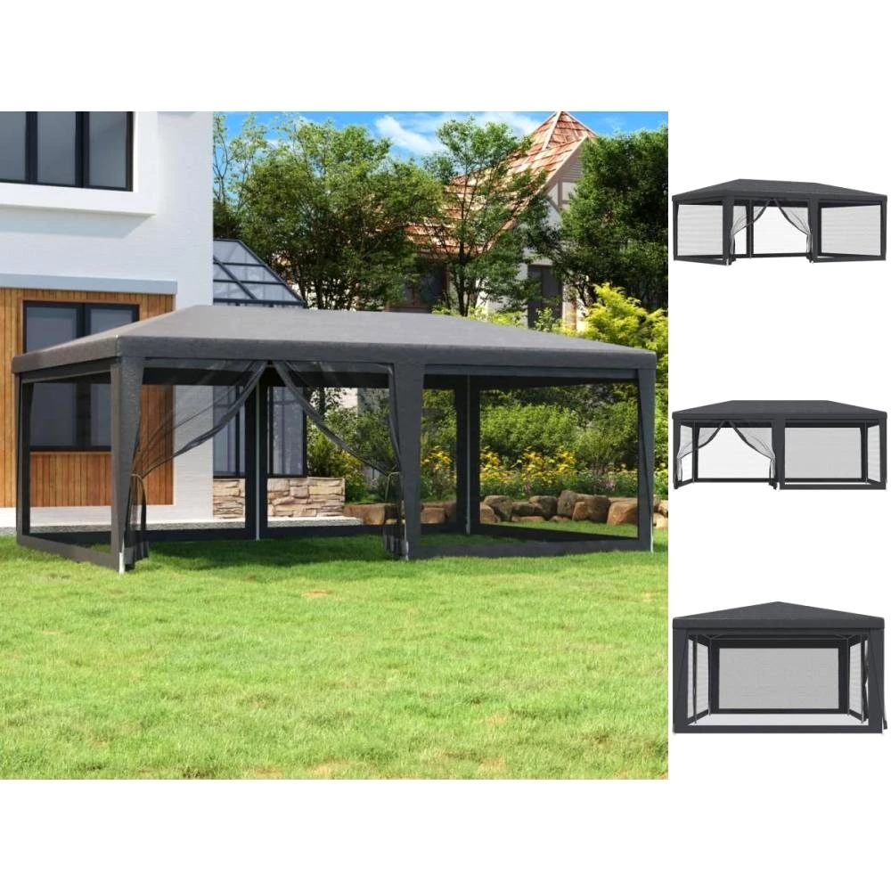 vidaXL Pavillon Pavillon Partyzelt mit 6 Mesh-Seitenwänden Anthrazit 6x4 m HDPE