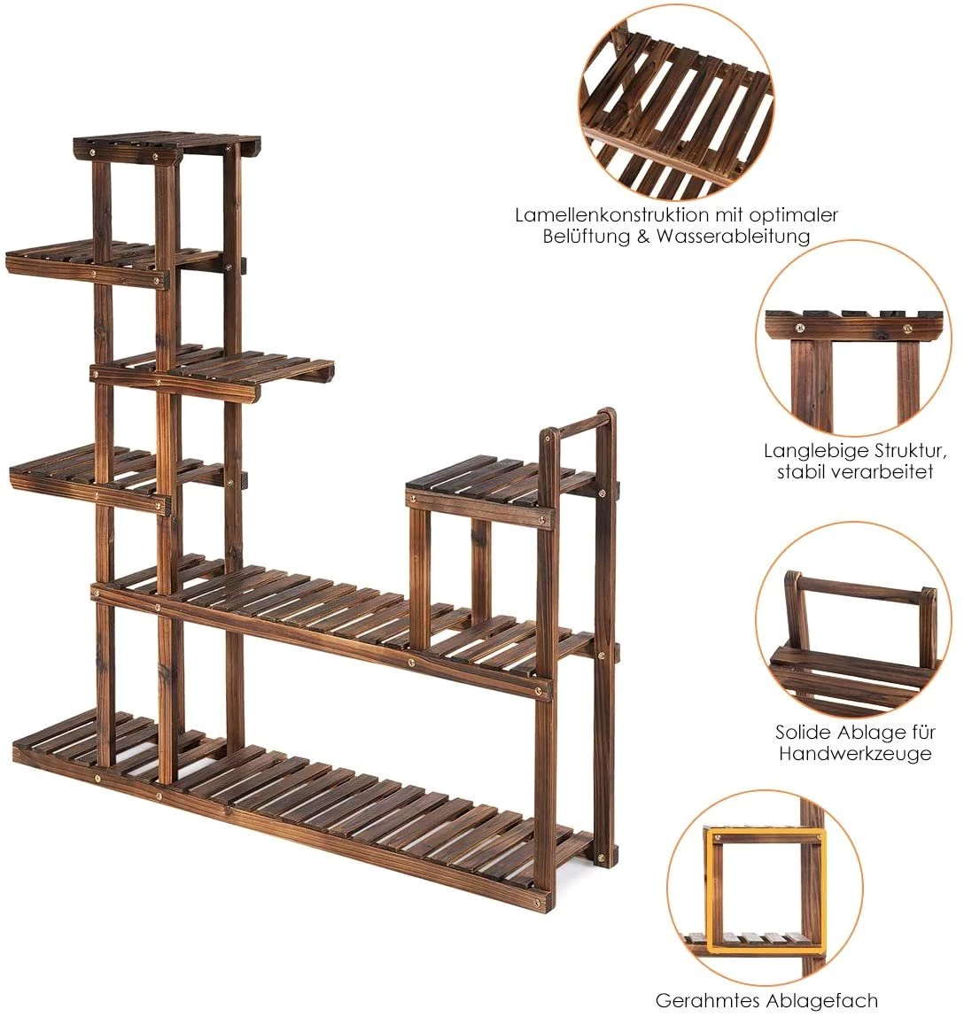 COSTWAY Blumenständer, 7 Etagen Pflanzenregal, Holz, 120 x 25 x120 cm