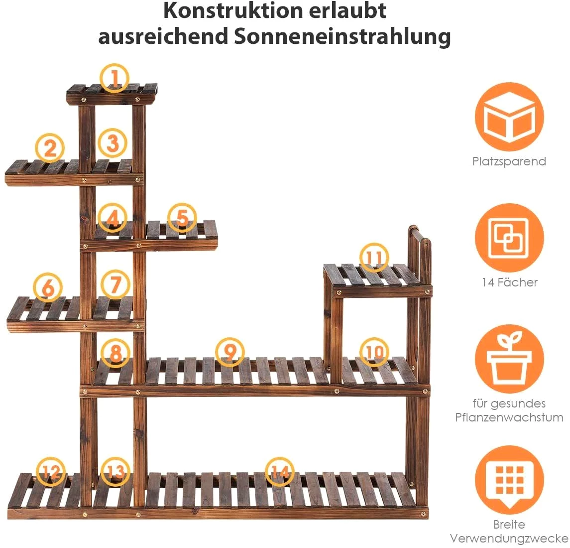 COSTWAY Blumenständer, 7 Etagen Pflanzenregal, Holz, 120 x 25 x120 cm