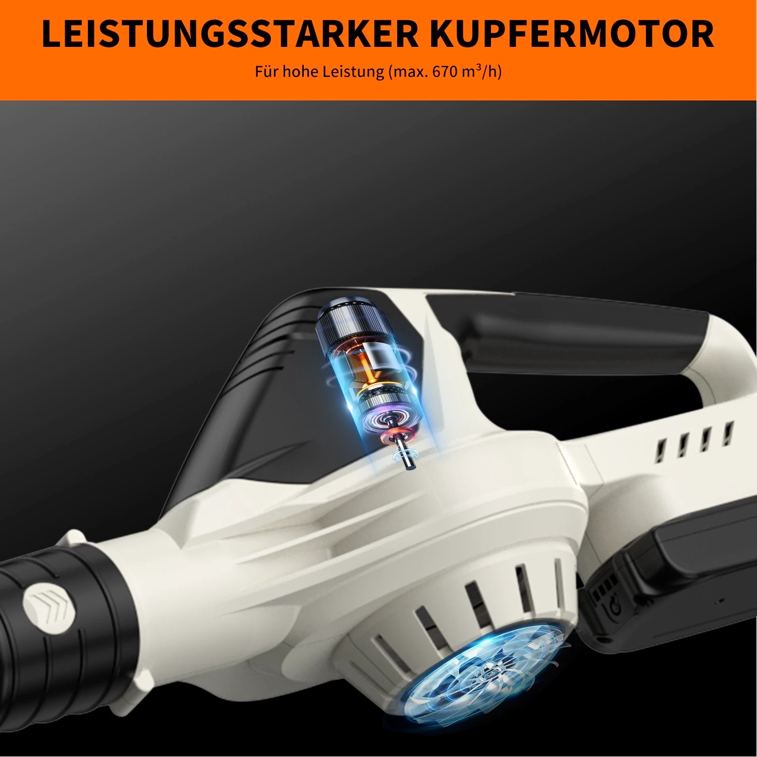 JOEAIS Akku-Laubbläser Laubbläser mit Akku und Ladegerät Bläser 21v 500w, , zum Blasen